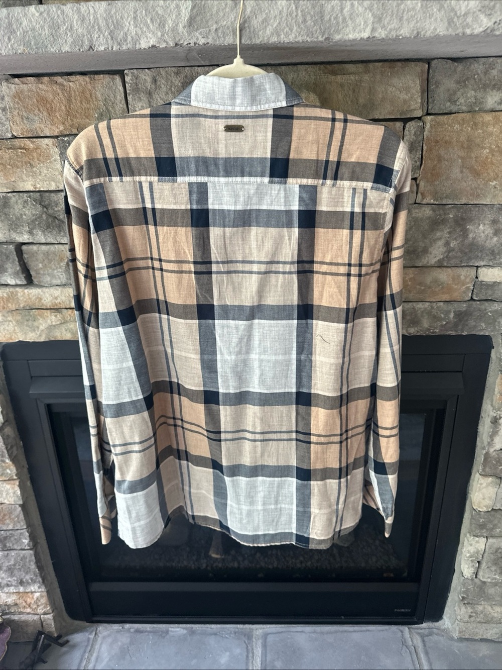 Barbour Bredon Beige & Gray Plaid Button-Up Shirt lightweight size 12 New no tag - Picture 6 of 7